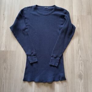 Men's Vintage 90's Navy Blue Waffle Knit Long John's Thermal Shirt Sz Large VTG
